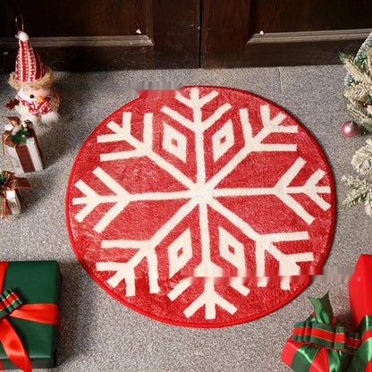 Round Christmas carpet with festive design on soft polyester fibre, showing 60cm and 80cm size options