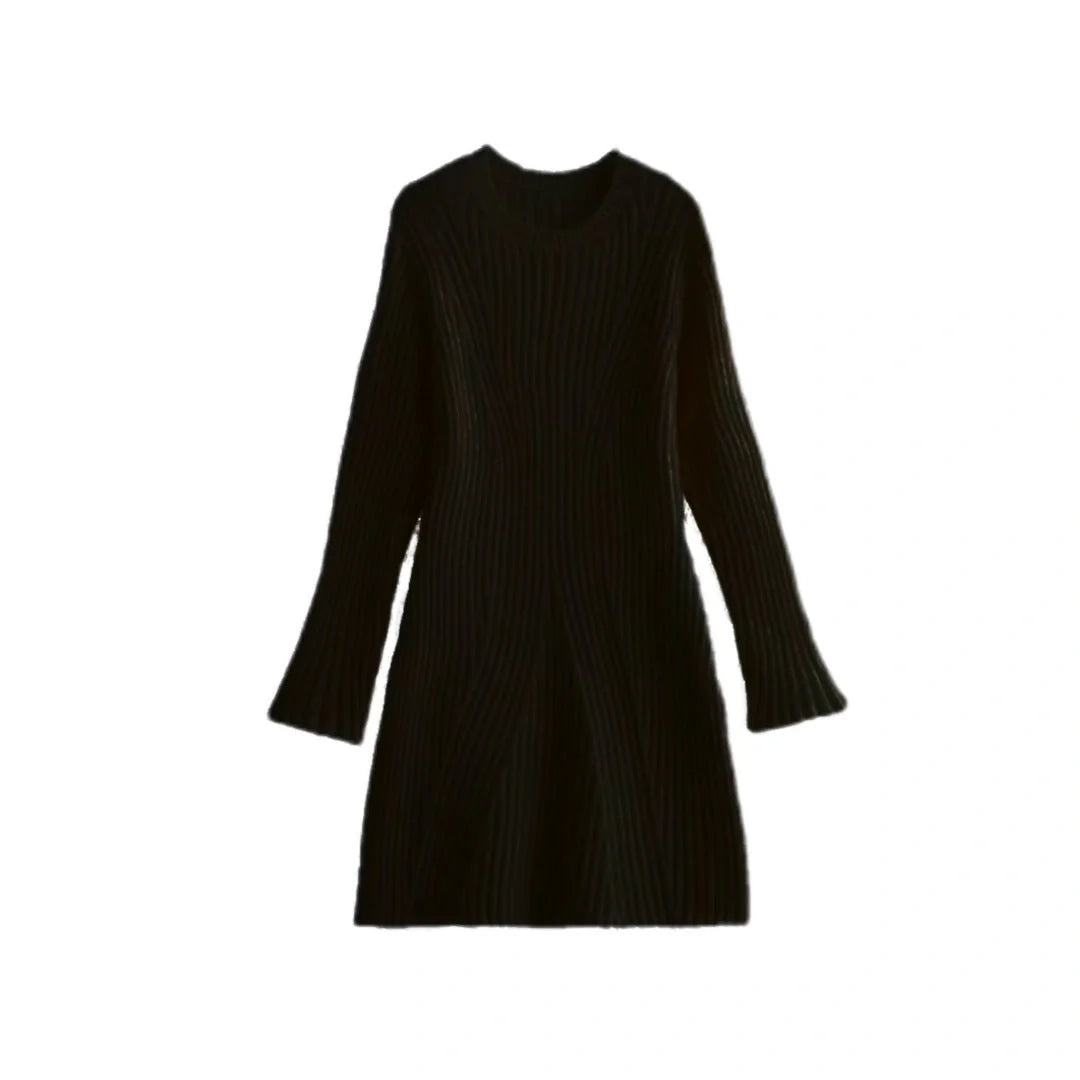 A stylish ribbed knit dress in a variety of classic colors, featuring a slim-fit silhouette and a chic stand-up collar for a flattering, versatile look.