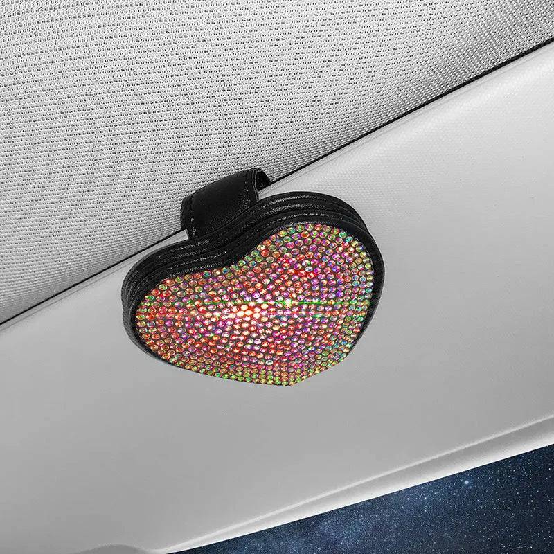 Car sun visor storage clip with diamond design measuring 8.0 by 7.3 cm with magnetic closure