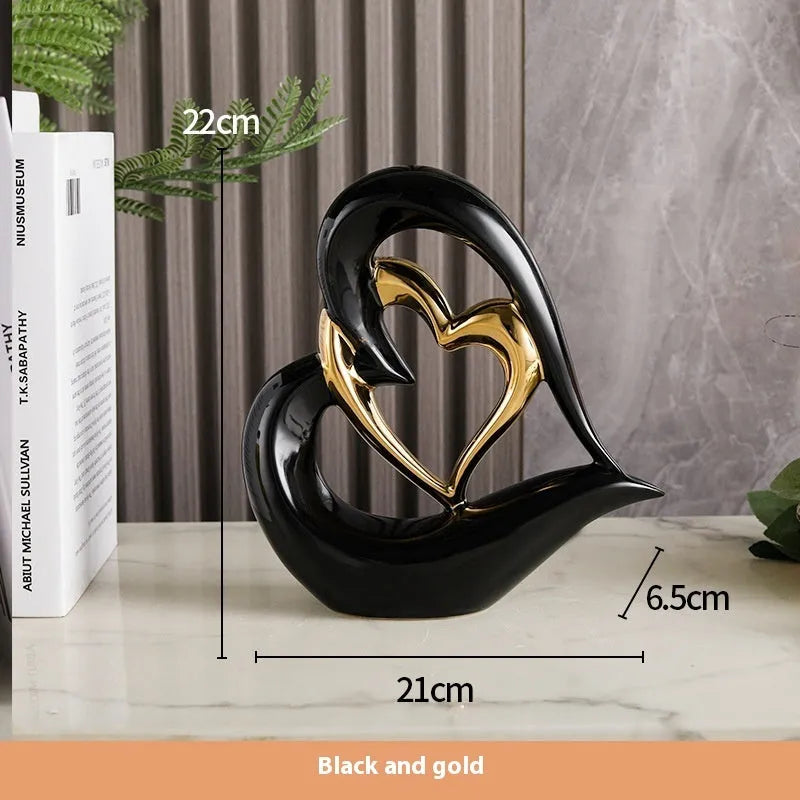Modern geometric heart ornament in white porcelain with metallic colour finish options