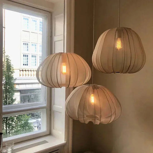 Japanese style pumpkin-shaped ceiling lamp with three LED bulbs on branch design in grey-blue finish