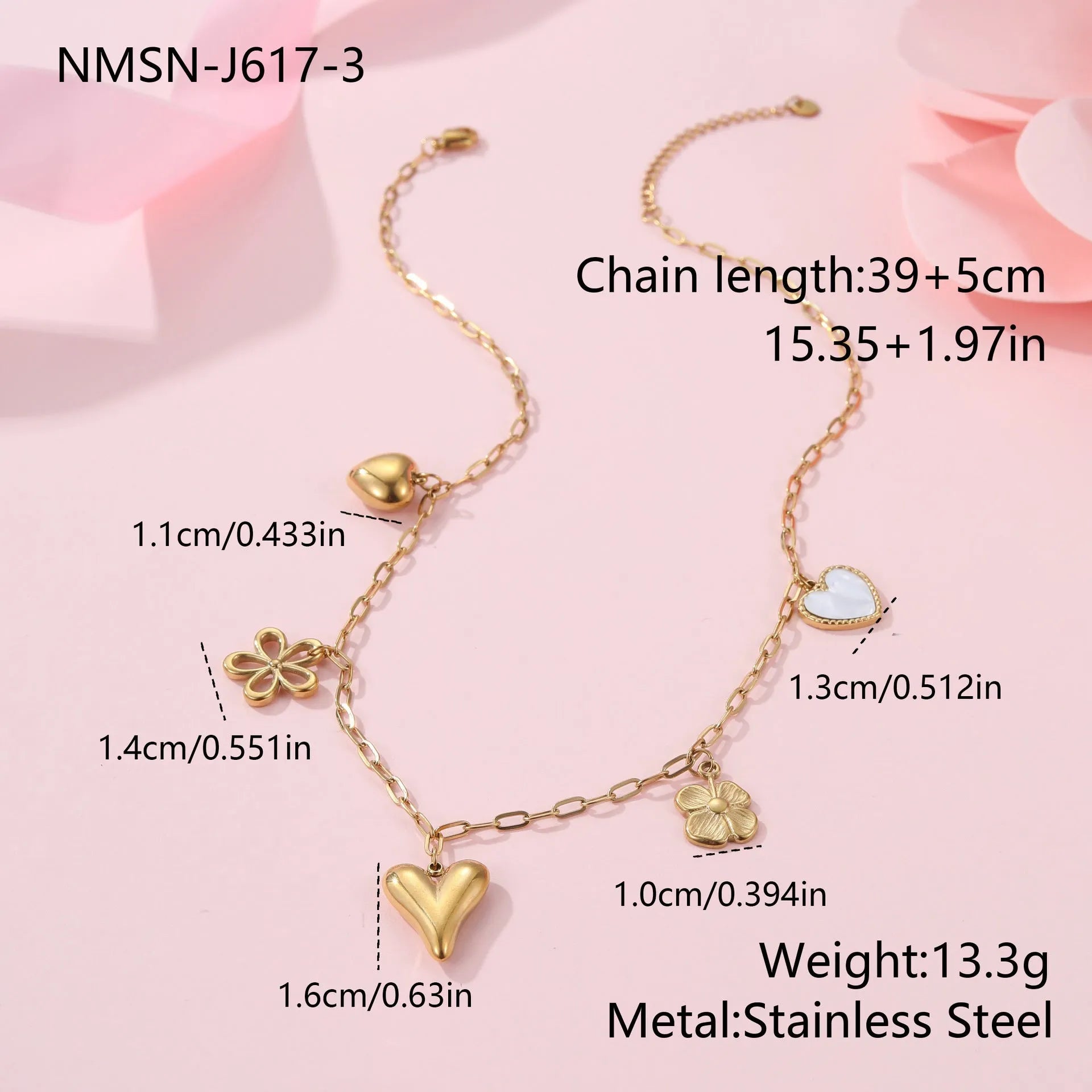 Women's stainless steel necklace with geometric sun pendant and 18K gold electroplating on 41-50cm chain