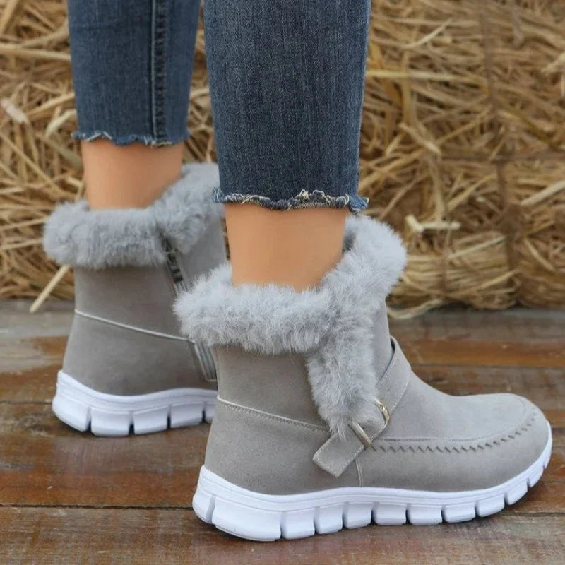 Cozy winter ankle boots with plush lining, suede uppers, and rubber soles for women