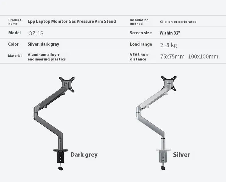 Free Hover Notebook Air Pressure Arm Bracket: An aluminium alloy computer stand with adjustable height for ergonomic viewing angles to reduce neck strain