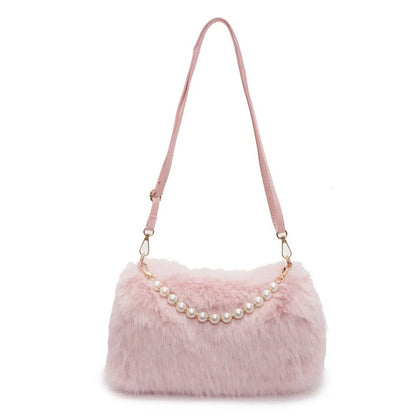 Stylish women's pearl chain crossbody bag in various colors for autumn and winter fashion