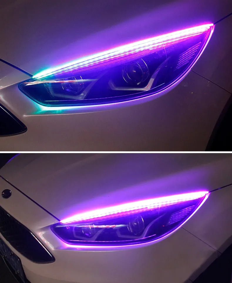LED daytime running lights with remote control, showing RGB colour options and sizes 30cm, 45cm, 60cm