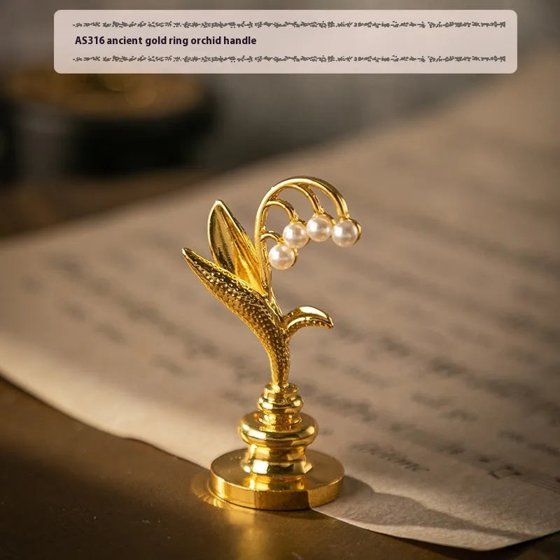 Wooden wax seal handle sealing wax tool environmental protection sealing tool with colour options including ancient gold lily handle antique silver lily handle pearl cloud top handle receptacle handle and double dragon designs