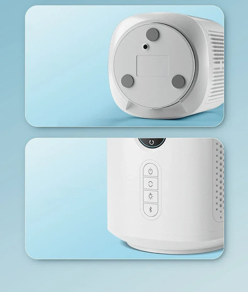 Rechargeable bladeless fan with Bluetooth speaker and LED night light for home decor and comfort