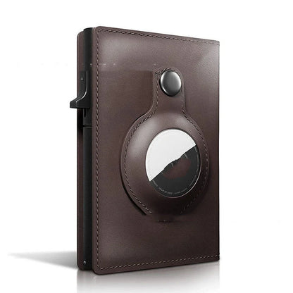 Genuine leather card holder with aluminum alloy frame in Crazy Horse finish