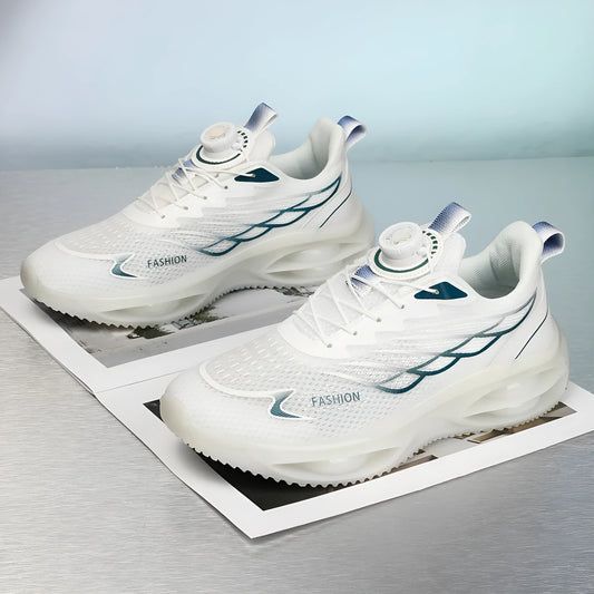 Casual breathable running shoes in sky blue colour with round toe and lace-up front.
