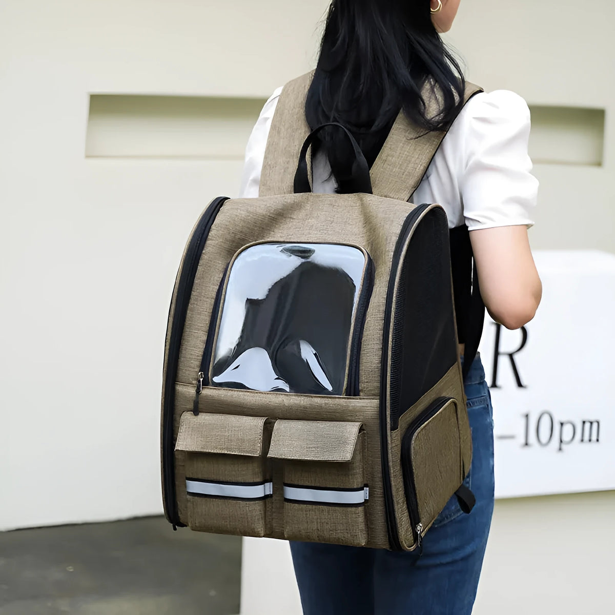 Foldable Oxford cloth pet bag in grey with double shoulder pull rod and breathable soft-sided design