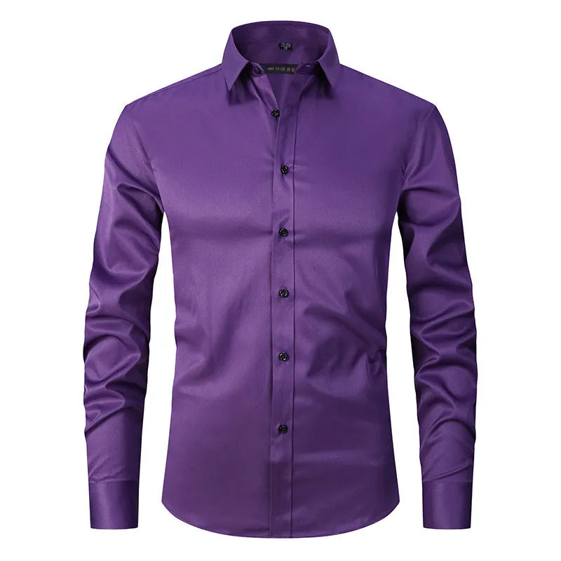 Men's stretch long sleeve work shirt in polyester, available in multiple colours and sizes S to 3XL for weights 70-130kg.