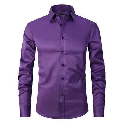 Men's stretch long sleeve work shirt in polyester, available in multiple colours and sizes S to 3XL for weights 70-130kg.