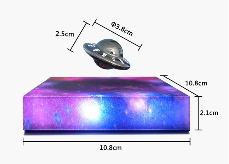 Levitating UFO Galaxy Lamp with color-changing RGB lighting, magnetic suspension, and a glowing galaxy base