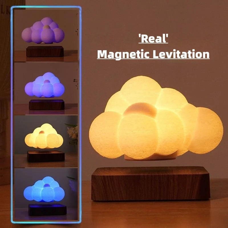 Magnetic Levitation Cloud Lamp with 3D-printed cloud design floating above base