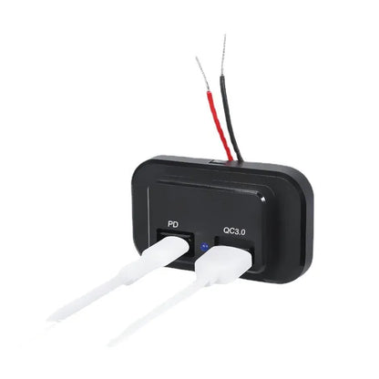 Black QC3.0 modified car charger with TYPE-C port for 36W fast charging in vehicles