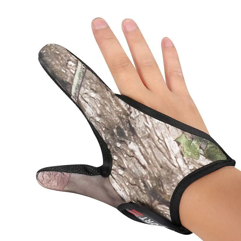 Fishing two finger glove with microfiber palm and diving cloth back, showing thumb and index finger coverage