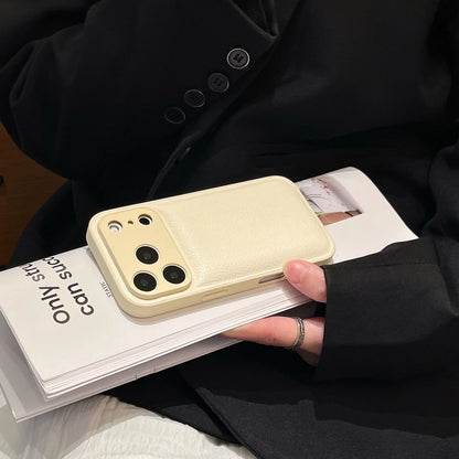 Litchi grain leather iPhone case with PC anti-fall shell, black brown or white, for iPhone 15 16 17 Pro Max