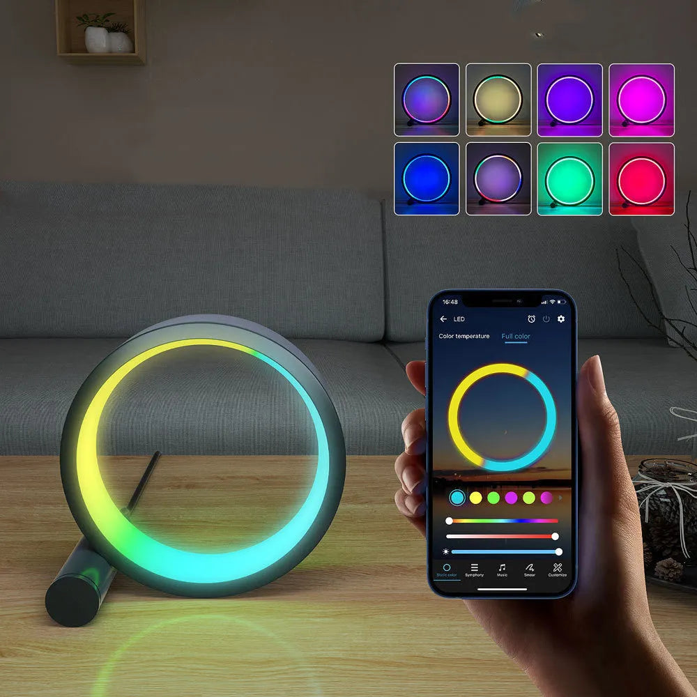 Smart aluminium LED light with colour-changing music rhythm mode and app control.
