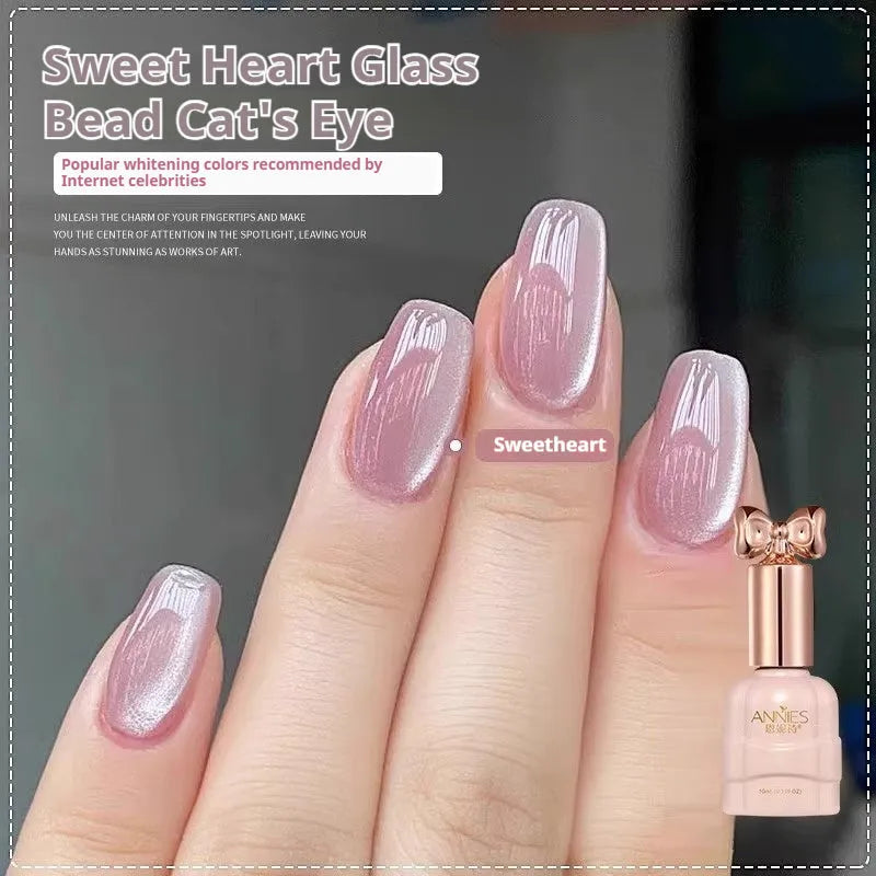 Bottle of micro glass bead cat's eye gel nail polish for magnetic nail art.