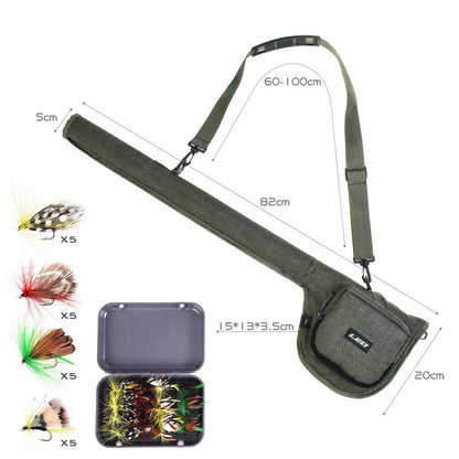 Canvas Portable Fly Fishing Rod Bag Reel Combo with LEO rod, GLA wheel, and butterfly hooks