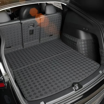 Tesla Model 3 and Model Y leather trunk mat in black PU leather with buckle fitting