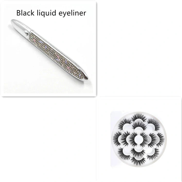 Multifunctional Self-Adhesive Eyeliner & Lashes Set with Black, Coffee, and Transparent Eyeliner Options and Full Diamond, Pearl, and Silver Lash Finishes