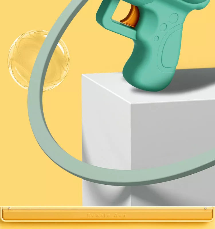 Luminous Bubble Gun Gatling Electric Toy for Kids in green, yellow, and blue