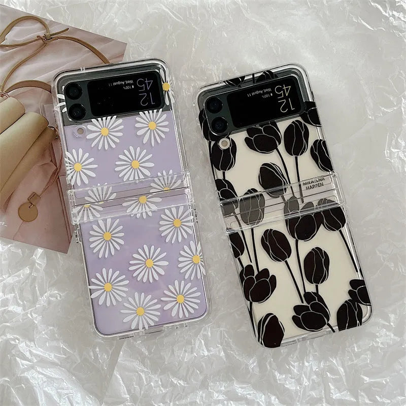Floral design hard PC phone case for Samsung Galaxy Z Flip3 and Z Flip4 folding phones