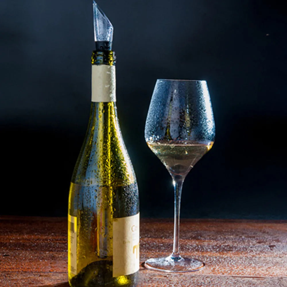 Stainless steel wine chilling rod with acrylic aerator pourer for cooling bottles from inside