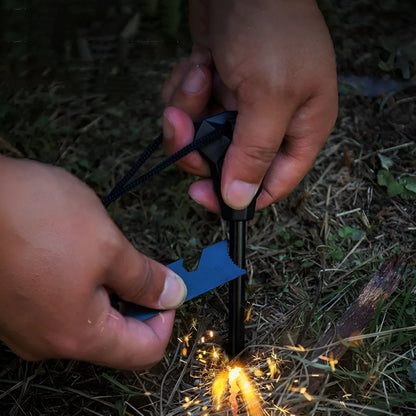 Black outdoor camping flint with magnesium alloy rod and stainless steel multifunctional scraper tool