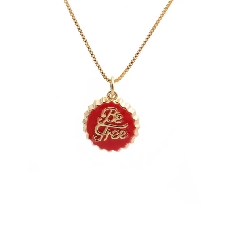 Copper bottle cap pendant necklace with 18K gold plating on a 40cm box chain in various colours