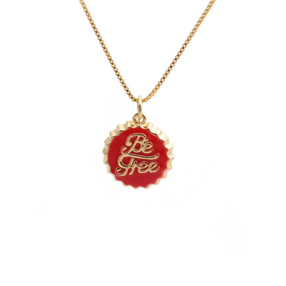 Copper bottle cap pendant necklace with 18K gold plating on a 40cm box chain in various colours