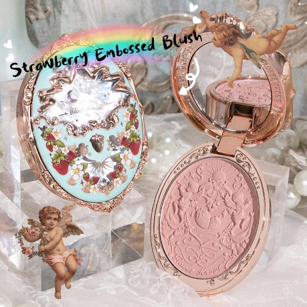 Flower Knows Strawberry Rococo Series Embossed Blush Velvet Matte Lip Glaze in retro perfume bottle design