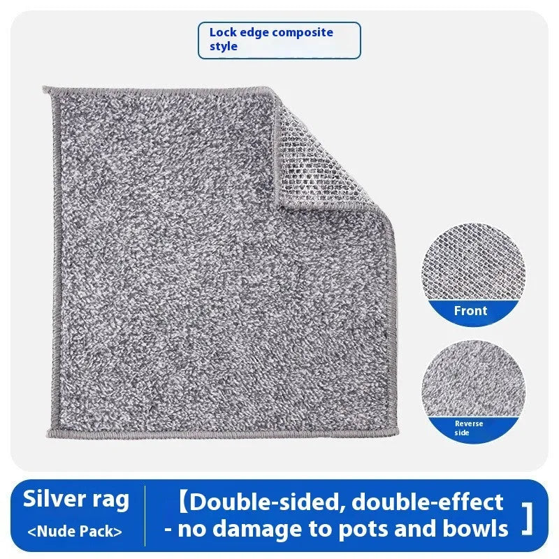 Silver silk rag with steel wire core for cleaning pots and bowls, double-sided design, 20x20cm or 25x25cm size