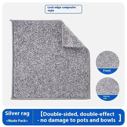 Silver silk rag with steel wire core for cleaning pots and bowls, double-sided design, 20x20cm or 25x25cm size