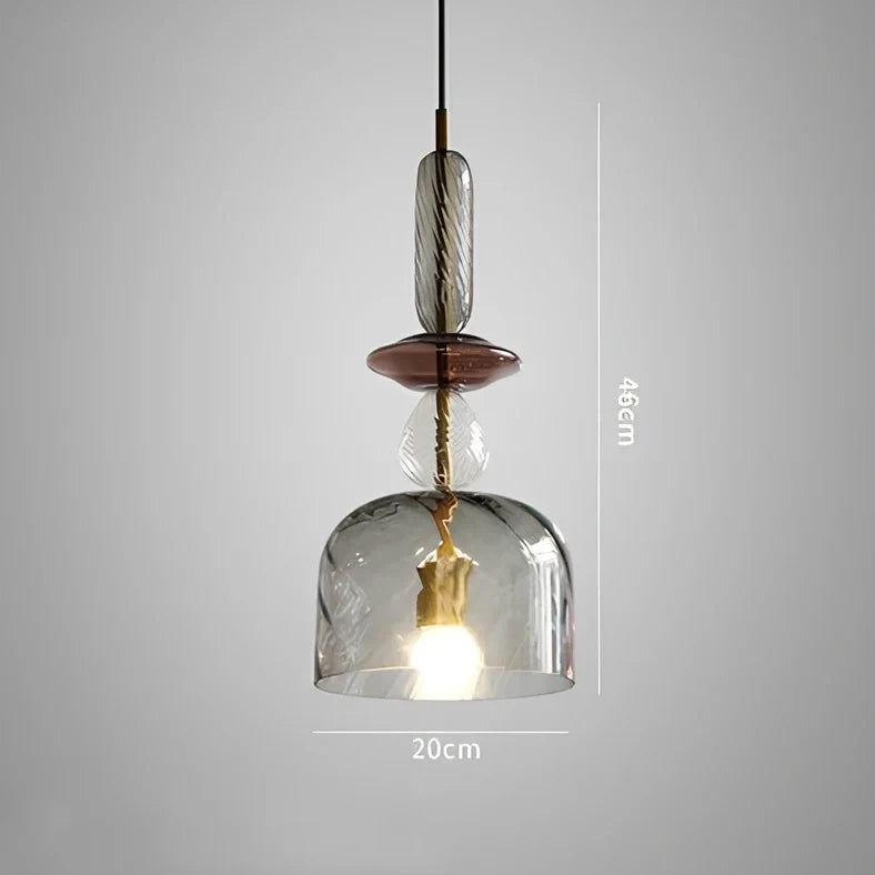 Glass chandelier with adjustable height above bar counter showing macaron-inspired candy glass design
