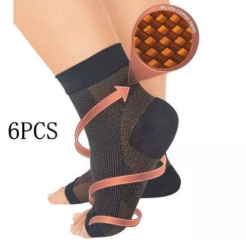 Anti-fatigue compression foot sleeves for men and women in black, red, and white