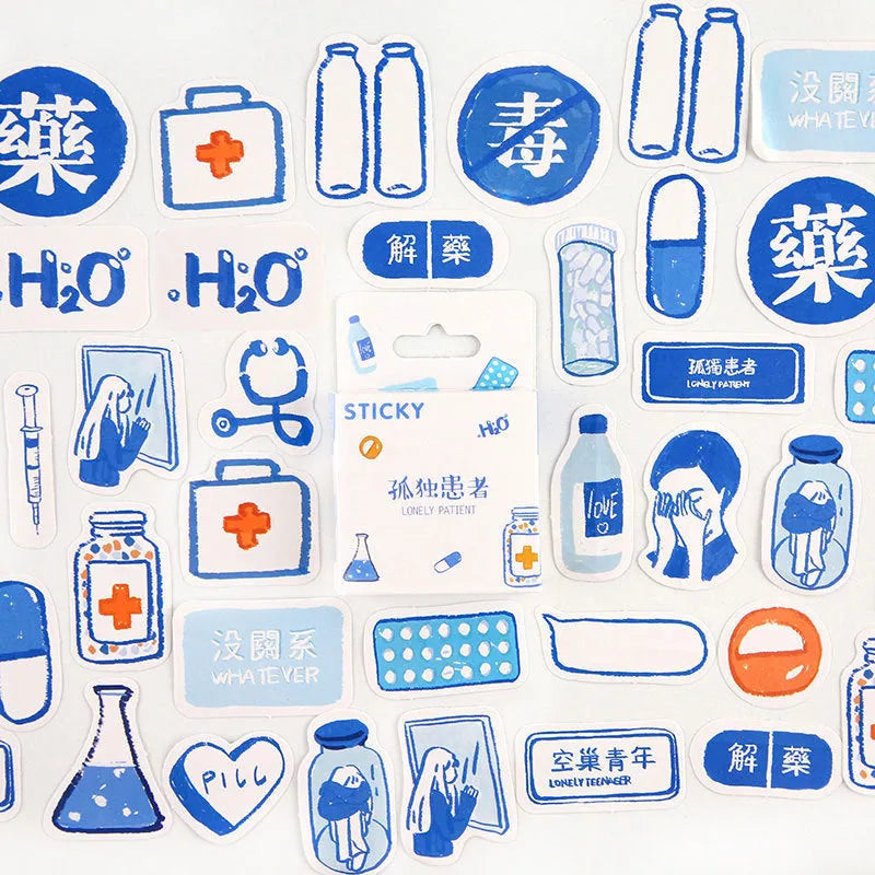Set of 46 small decorative stickers with cartoon patterns for journal and scrapbook crafts