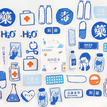 Set of 46 small decorative stickers with cartoon patterns for journal and scrapbook crafts