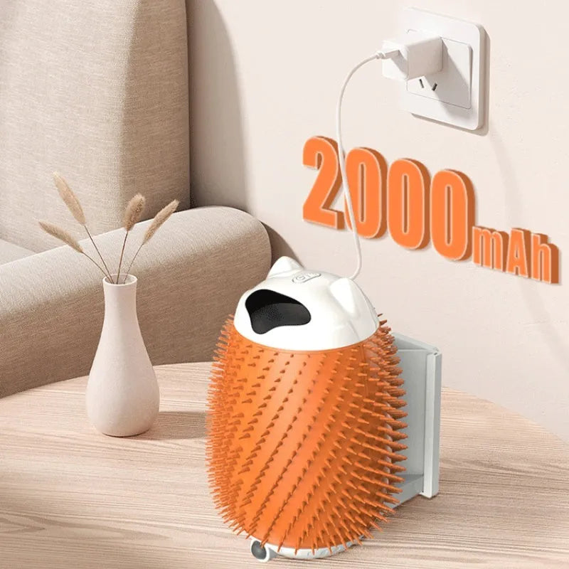 Salmon pink automatic pet grooming brush with sensor, silicone bristles, and massager for cats
