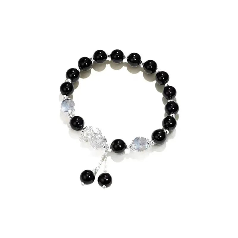 Handmade natural black agate couple bracelet with 10mm wave design and grey colour options