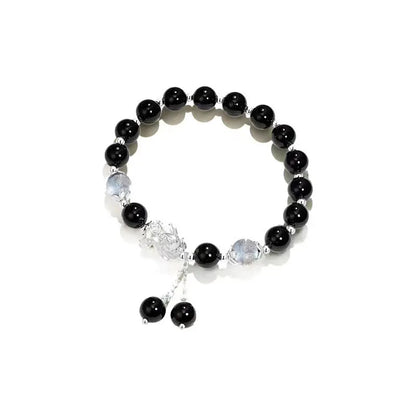 Handmade natural black agate couple bracelet with 10mm wave design and grey colour options