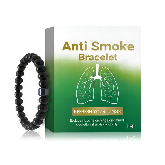 Men's smoke prevention bracelet with alternating glass and black gallstone beads on wrist