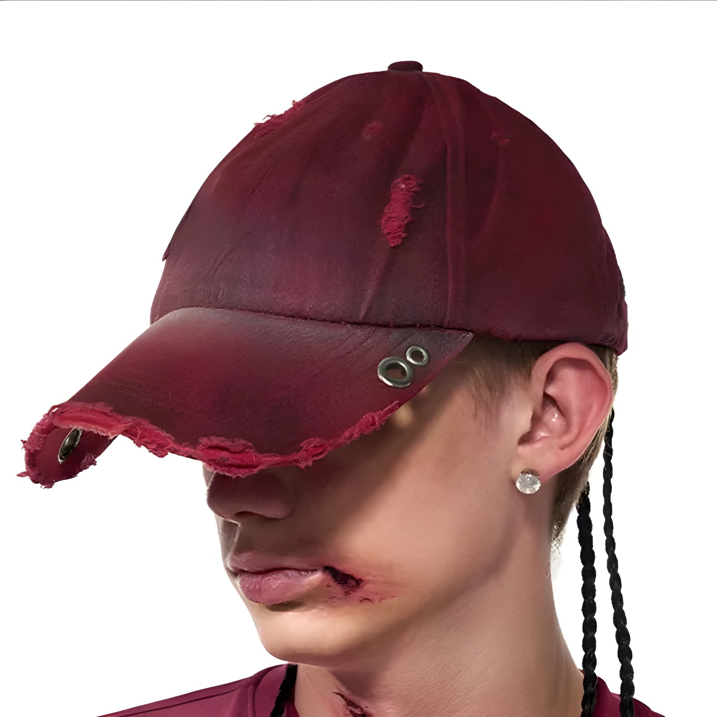 Rose red cotton peaked cap with adjustable strap and structured peak