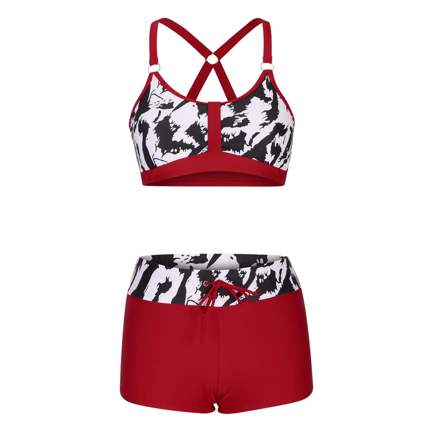 Women's floral print split bikini swimsuit in polyester fabric available in multiple colours and sizes