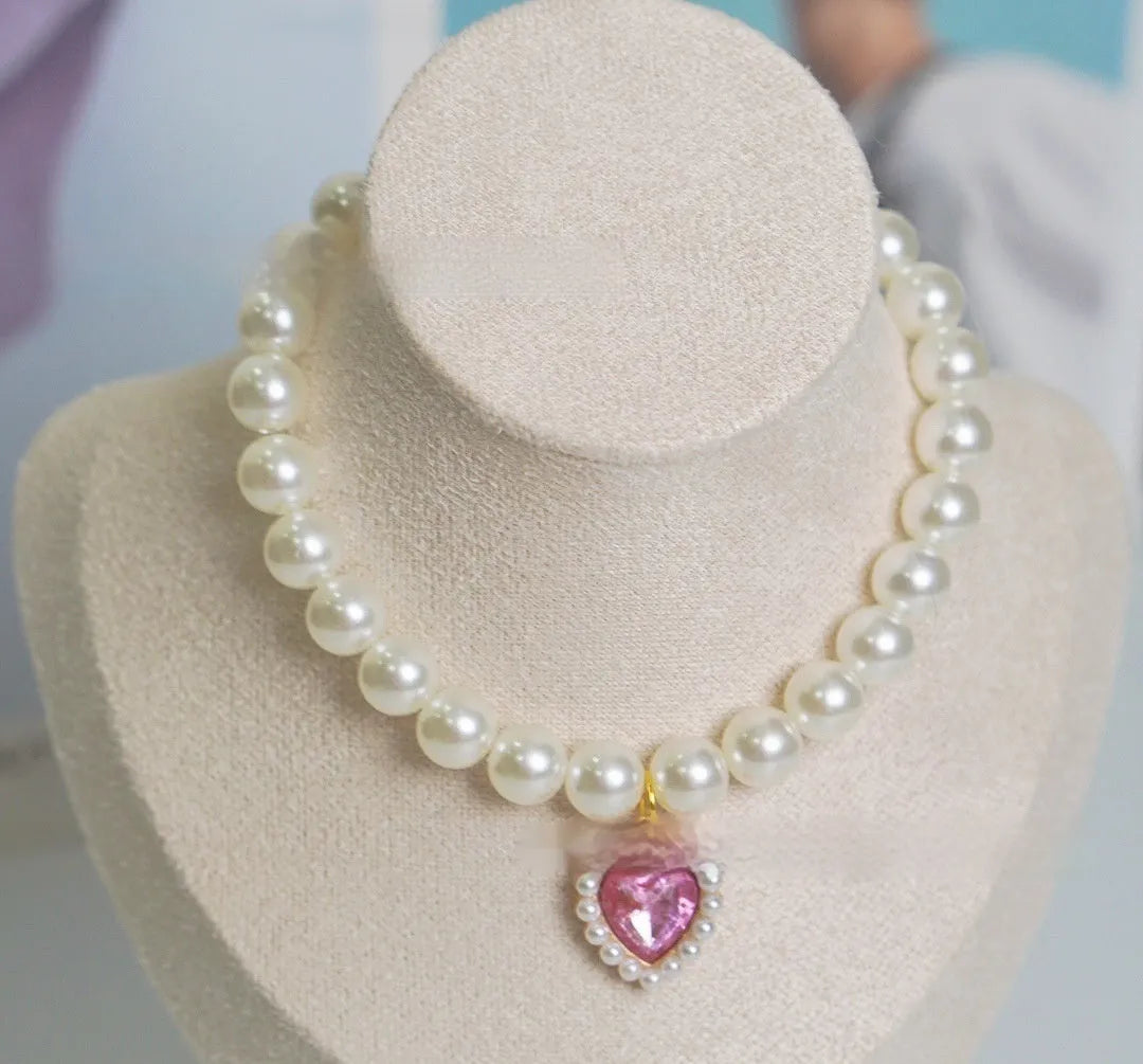 Plastic alloy resin pet cat collar necklace with love gem charm in six colour options