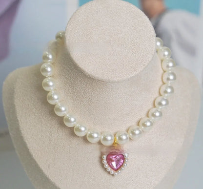 Plastic alloy resin pet cat collar necklace with love gem charm in six colour options