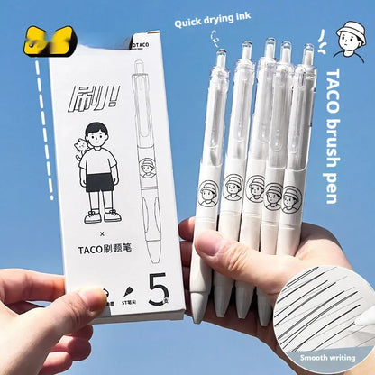 Five Taco series 0.5mm black ballpoint pens with quick-drying ink, plastic shells, suitable for exams and documents