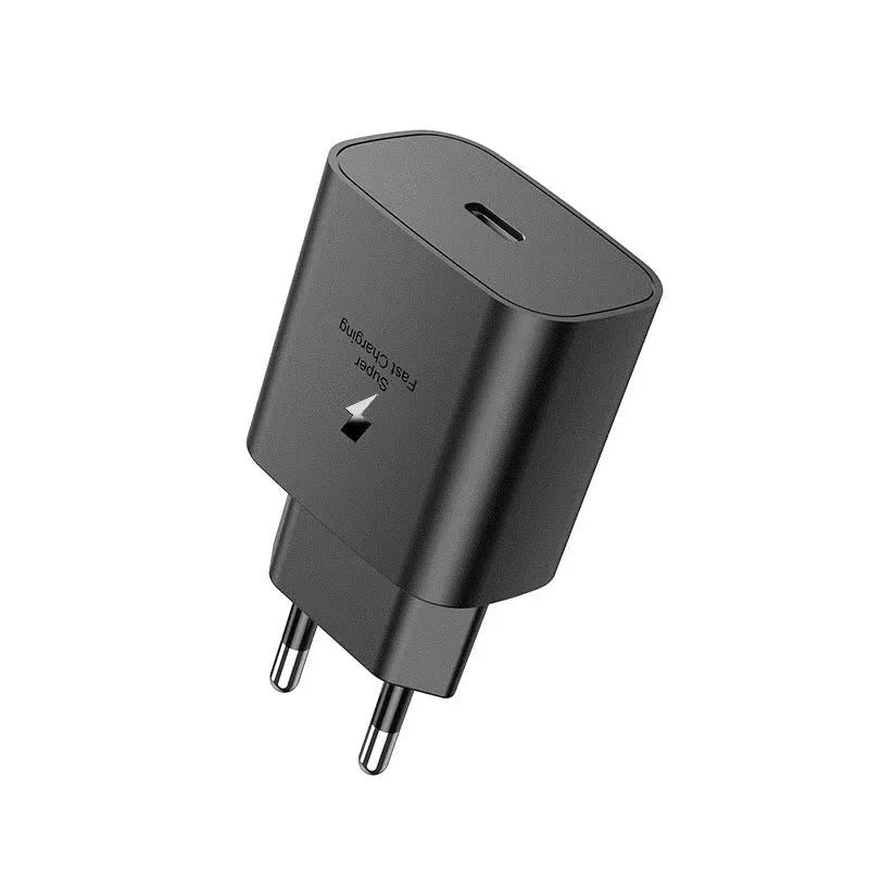 25W PD USB-C fast charger plug for Samsung Note10 S20 S21 S22 in black or white with UK EU US plug options